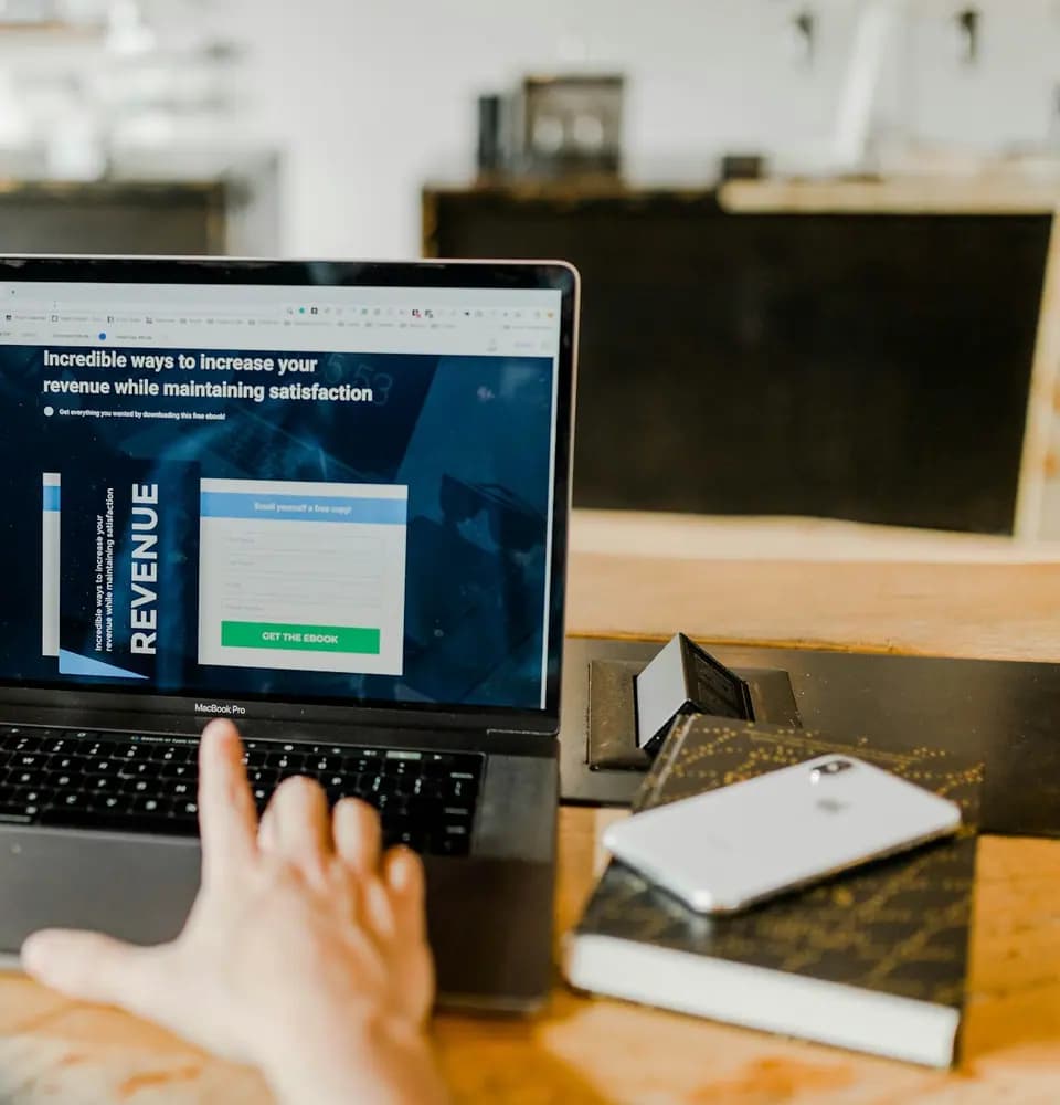 Laptop showing a business landing page representing healthcare website development